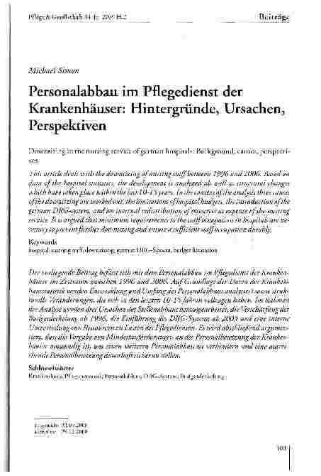 Vorschauseite 1: Personalabbau im Pflegedienst der Krankenhäuser: Hintergründe, Ursachen, Perspektiven