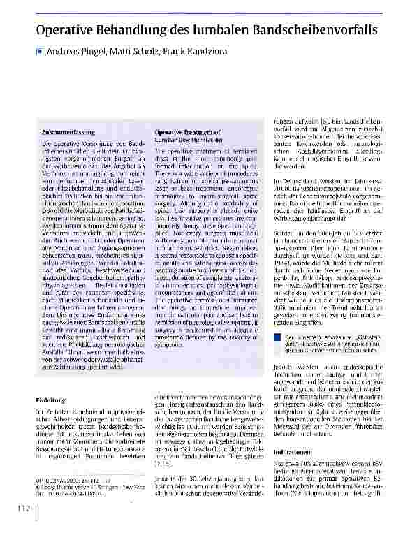 Vorschauseite 1: Operative Behandlung des lumbalen Bandscheibenvorfalls