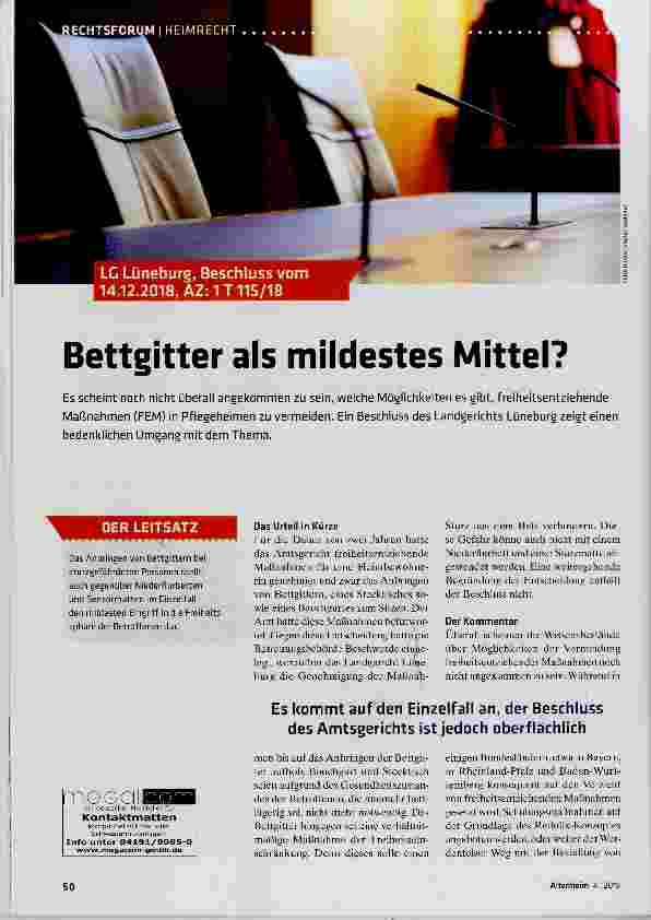 Vorschauseite 1: Bettgitter als mildestes Mittel?