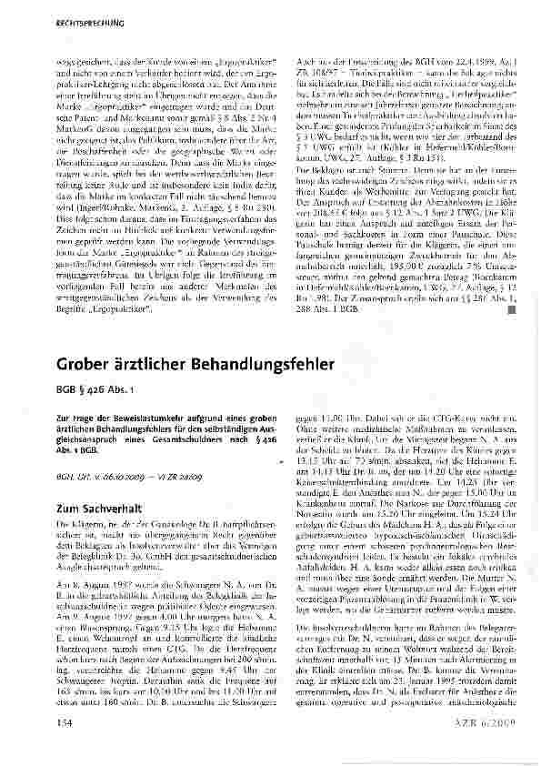 Vorschauseite 1: Grober ärztlicher Behandlungsfehler