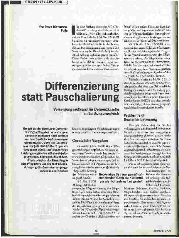 Vorschauseite 1: Differenzierung statt Pauschalierung Versorgungsaufwand für Demenzkranke im Leistungsvergleich