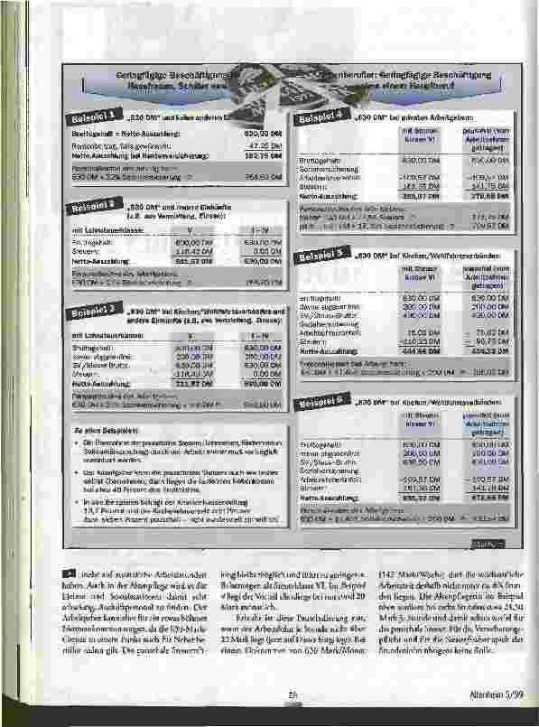 Vorschauseite 3: Für wen lohnt es sich noch? Neuregelung der 630-Mark-Jobs seit dem 1. April 1999