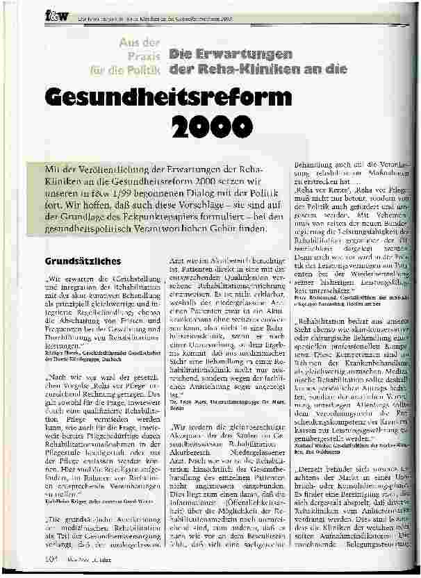Vorschauseite 1: Die Erwartungen der Reha-Kliniken an die Gesundheitsreform 2000