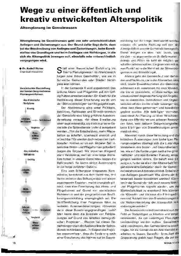 Vorschauseite 1: Wege zu einer öffentlich und kreativ entwickelten Alterspolitik Altersplanung im Gemeinwesen
