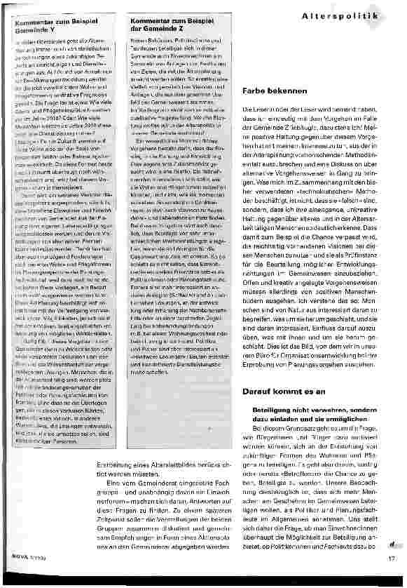 Vorschauseite 2: Wege zu einer öffentlich und kreativ entwickelten Alterspolitik Altersplanung im Gemeinwesen