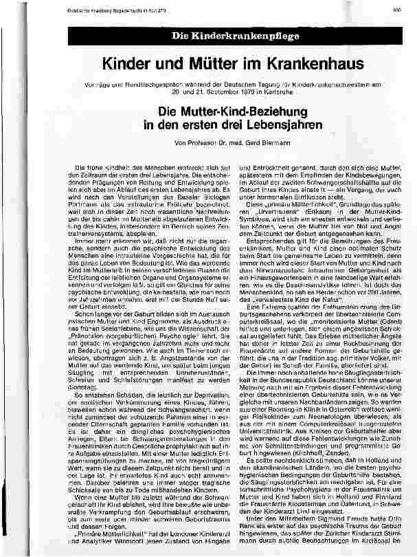 Vorschauseite 1: Kinder und Mütter im Krankenhaus Die Mutter-Kind-Beziehung in den ersten drei Lebensjahren