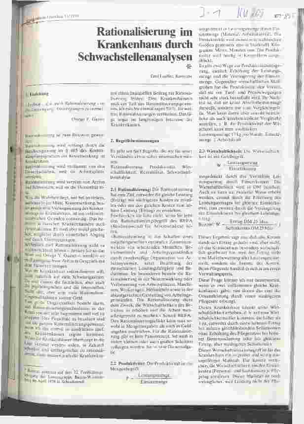Vorschauseite 1: Rationalisierung im Krankenhaus durch Schwachstellenanalysen