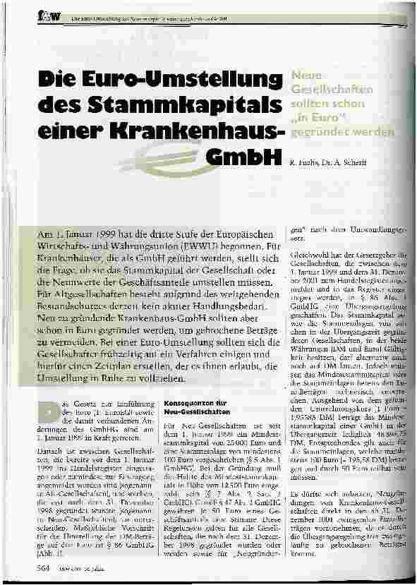 Vorschauseite 1: Die Euro-Umstellung des Stammkapitals einer Krankenhaus-GmbH