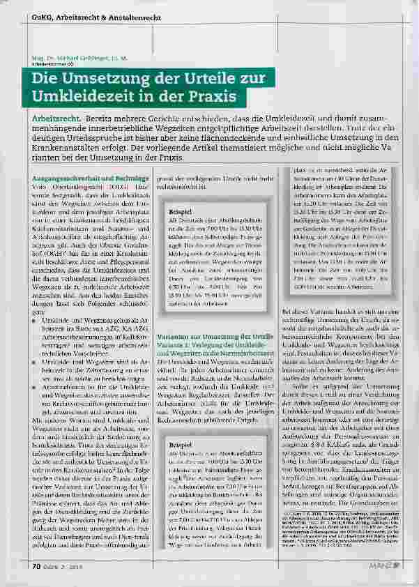 Vorschauseite 1: Die Umsetzung der Urteile zur Umkleidezeit in der Praxis