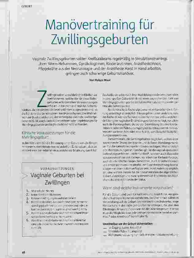 Vorschauseite 1: Manövertraining für Zwiilingsgeburten