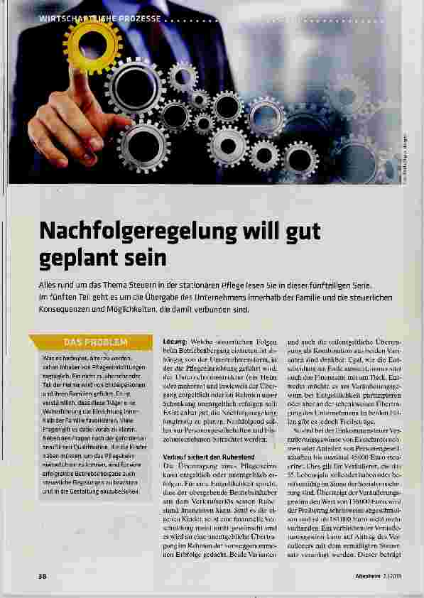 Vorschauseite 1: Nachfolgeregelung will gut geplant sein