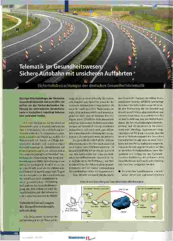 Vorschauseite 1: Telematik im GesundheitswesenSichere Autobahn mit unsicheren Auffahrter