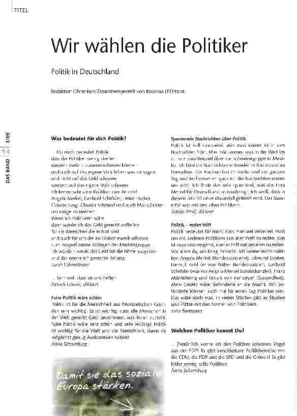 Vorschauseite 1: Wir wählen die PolitikerPolitik in Deutschland