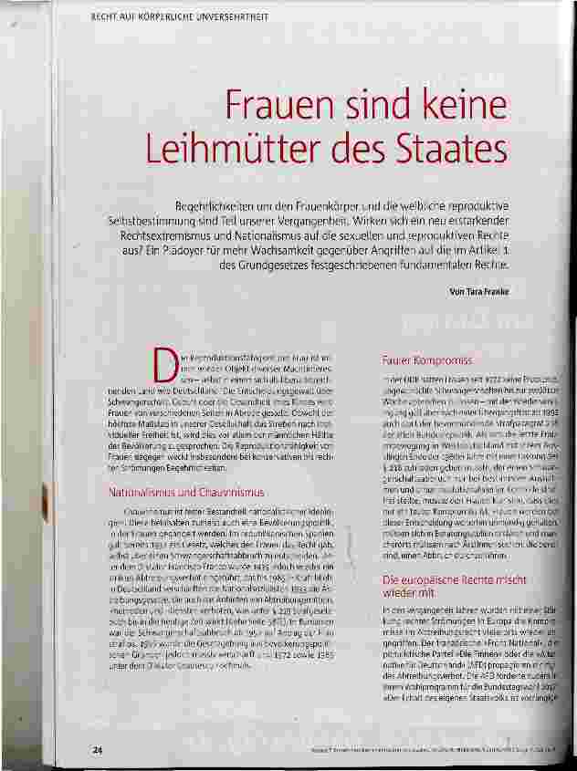 Vorschauseite 1: Frauen sind keine Leihmütter des Staates