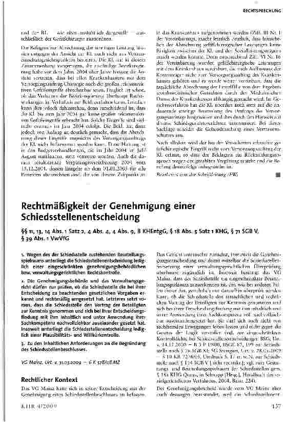 Vorschauseite 1: Rechtmäßigkeit der Genehmigung einer Schiedsstellenentscheidung