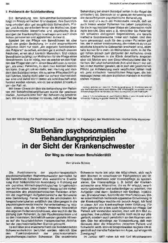 Vorschauseite 1: Stationäre psychosomatrische Behandlungsprinzipien aus der Sicht der Krankenschwestern