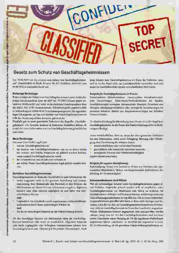 Vorschauseite 1: Gesetz zum Schutz von Geschäftsgeheimnissen