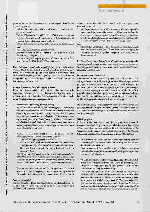 Vorschauseite 2: Gesetz zum Schutz von Geschäftsgeheimnissen