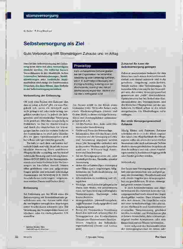 Vorschauseite 1: Selbstversorgung als Ziel Gute Vorbereitung hilft Stomaträgern Zuhause und im Alltag