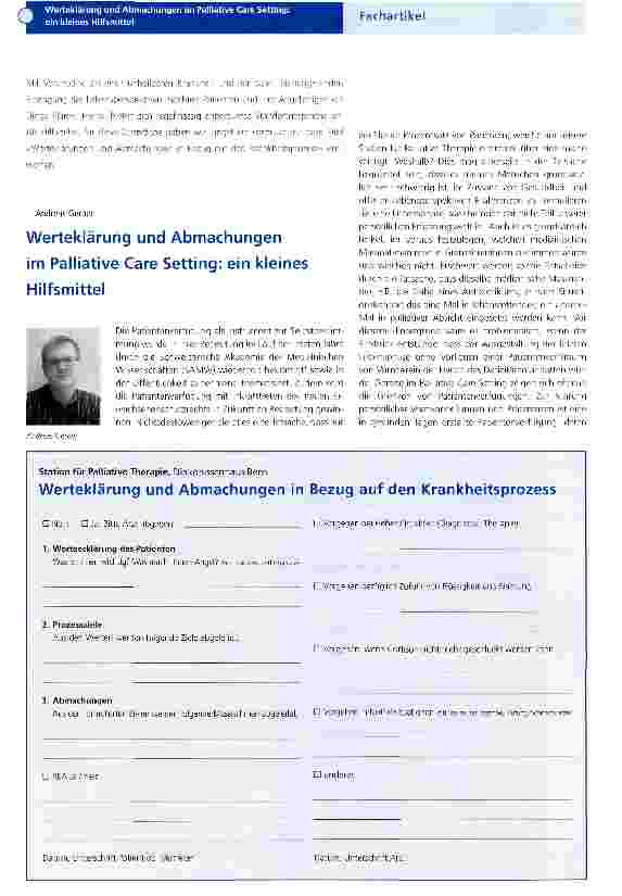 Vorschauseite 1: Werteklärung und Abmachungen im Palliative Care Setting: ein kleines Hilfsmittel