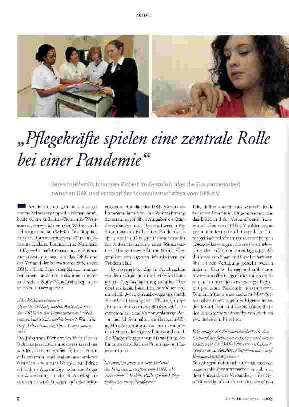Vorschauseite 1: „Pflegekräfte spielen eine zentrale Rolle hei einer Pandemie