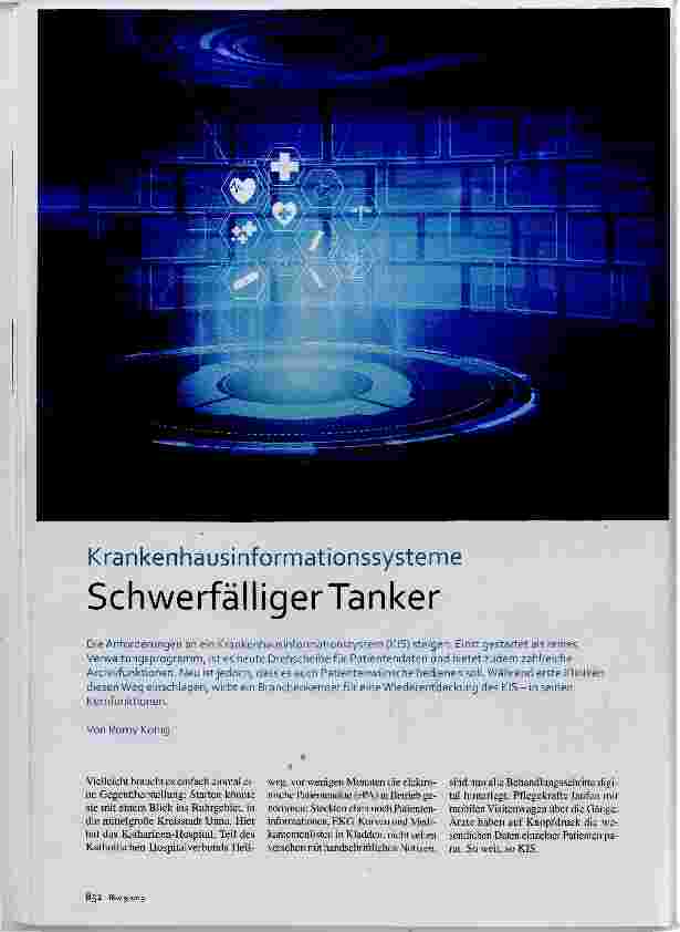 Vorschauseite 1: Krankenhausinformationssysteme Schwerfälliger Tanker