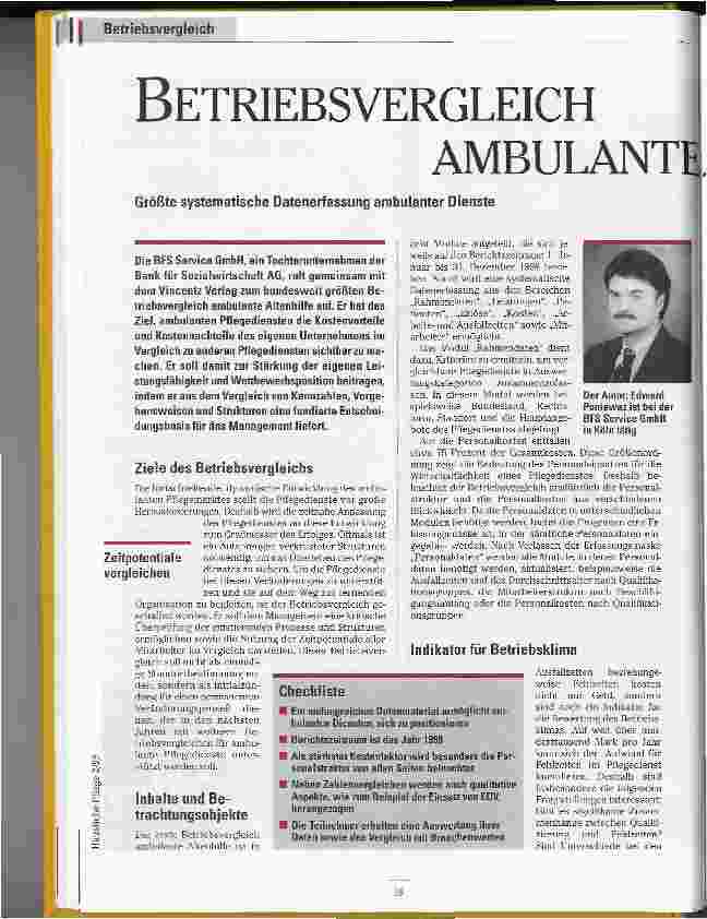 Vorschauseite 1: Betriebsvergleich Ambulante Altenhilfe Größte systematische Datenerfassung ambulanter Dienste