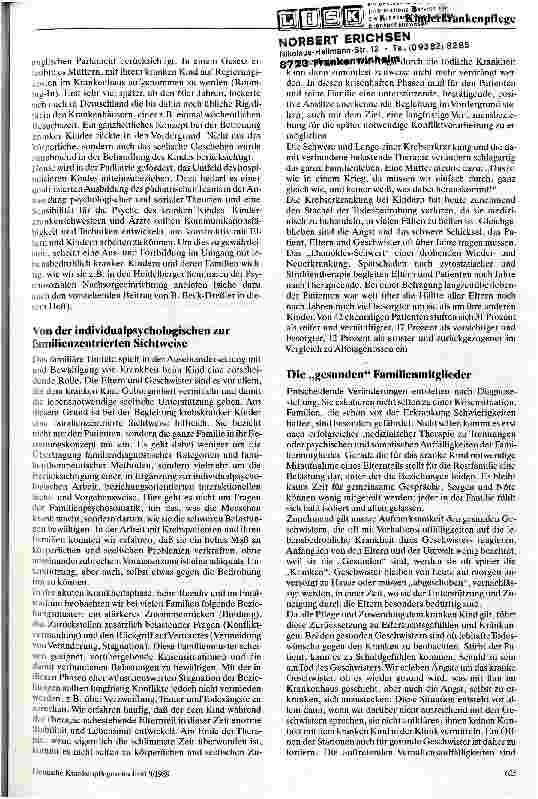 Vorschauseite 2: Kinderund Familienklinik Das krebskranke Kind und seine Familie