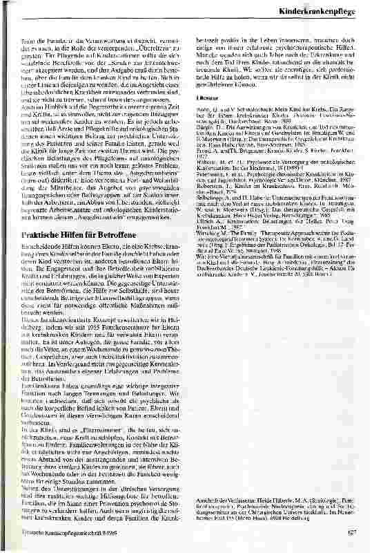 Vorschauseite 4: Kinderund Familienklinik Das krebskranke Kind und seine Familie
