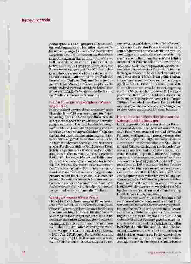 Vorschauseite 2: Der BGH zur Wirksamkeit einer Patientenverfügung