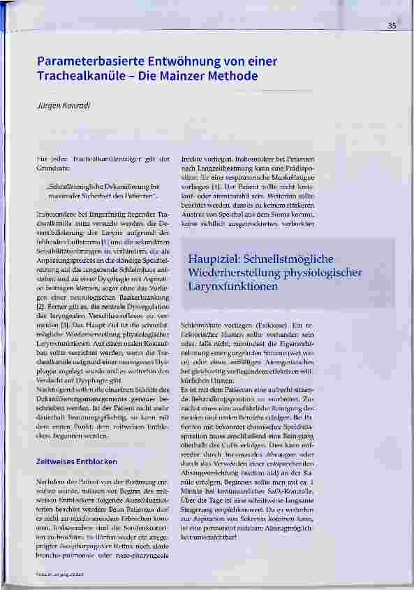 Vorschauseite 1: Parameterbasierte Entwöhnung von einer Trachealkanüle Die Mainzer Methode