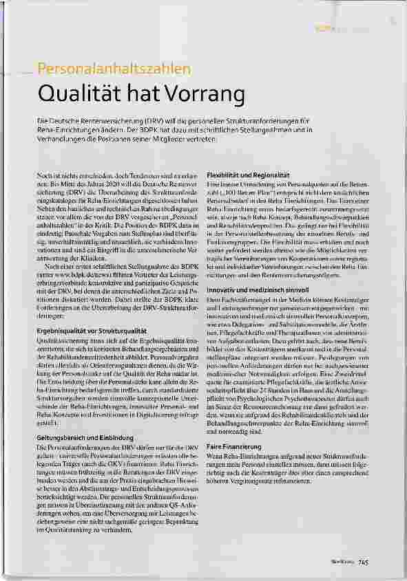 Vorschauseite 1: Personalanhaltszahlen Qualität hat Vorrang
