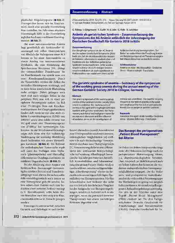 Vorschauseite 3: Anämie als geriatrisches Syndrom Zusammenfassung des Symposiums der AG Anämie anlässlich der Jahrestagung der Deutschen Gesellschaft für Geriatrie 2018 in Köln