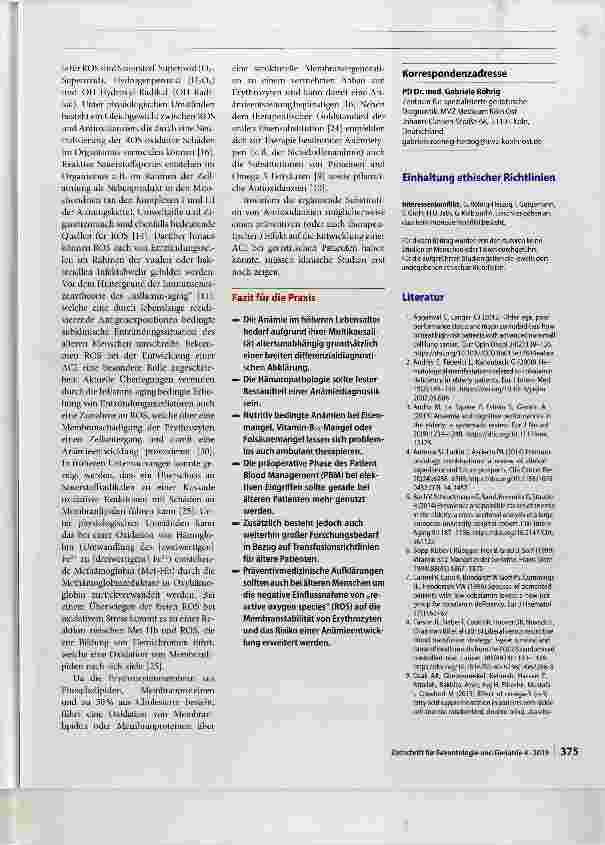 Vorschauseite 6: Anämie als geriatrisches Syndrom Zusammenfassung des Symposiums der AG Anämie anlässlich der Jahrestagung der Deutschen Gesellschaft für Geriatrie 2018 in Köln