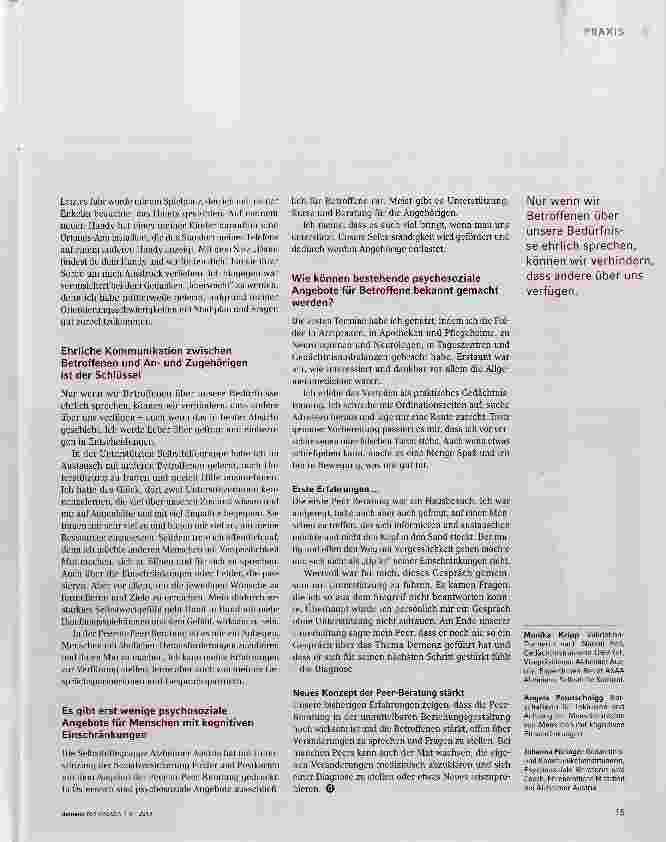 Vorschauseite 2: Peer-to-Peer-Beratung - ein Pilotprojekt von Alzheimer Austria