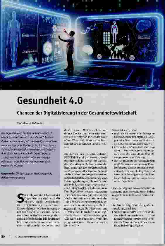 Vorschauseite 1: Gesundheit 4.0 Chancen der Digitalisierung in der Gesundheitswirtschaft