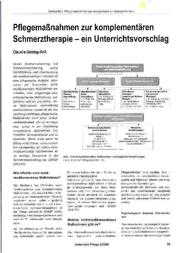 Vorschauseite 1: Pflegemaßnahmen zur komplementären Schmerztherapie - ein Unterrichtsvorschlag