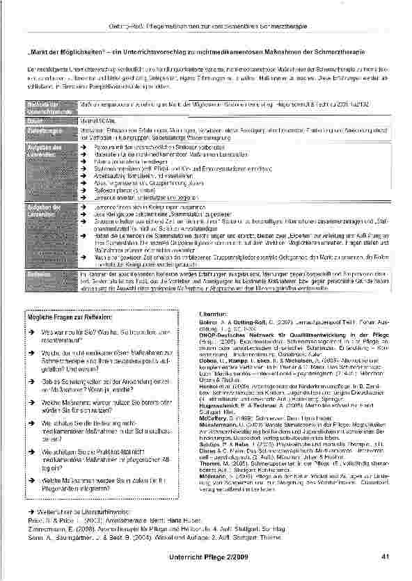 Vorschauseite 3: Pflegemaßnahmen zur komplementären Schmerztherapie - ein Unterrichtsvorschlag