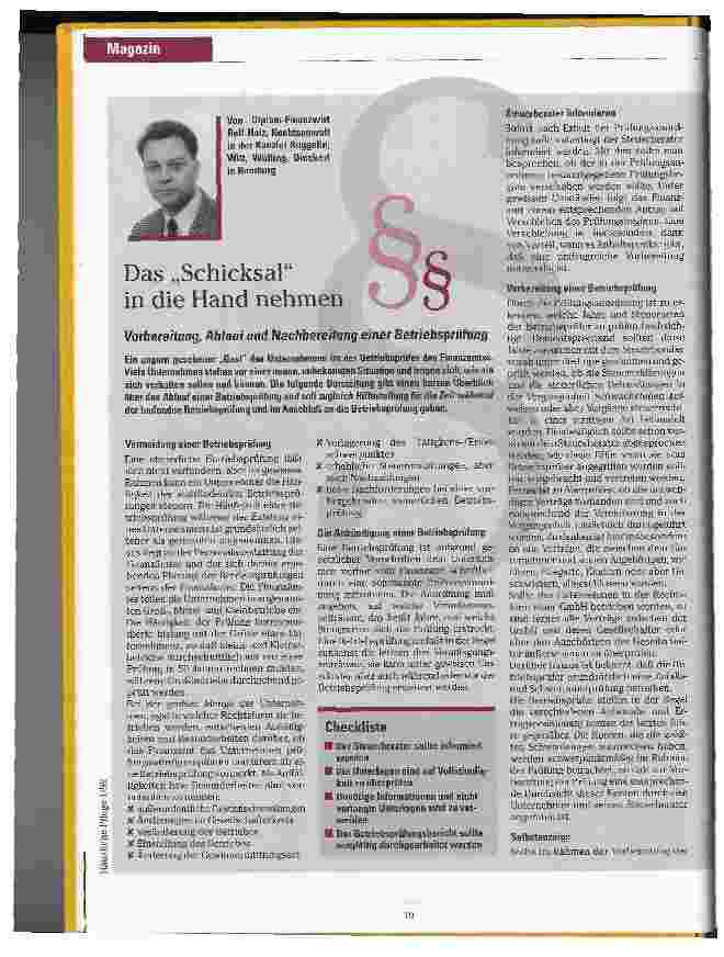 Vorschauseite 1: Das Schicksal in die Hand nehmen Vorbereitung, Ablauf und Nachbereitung einer Betriebsprüfung