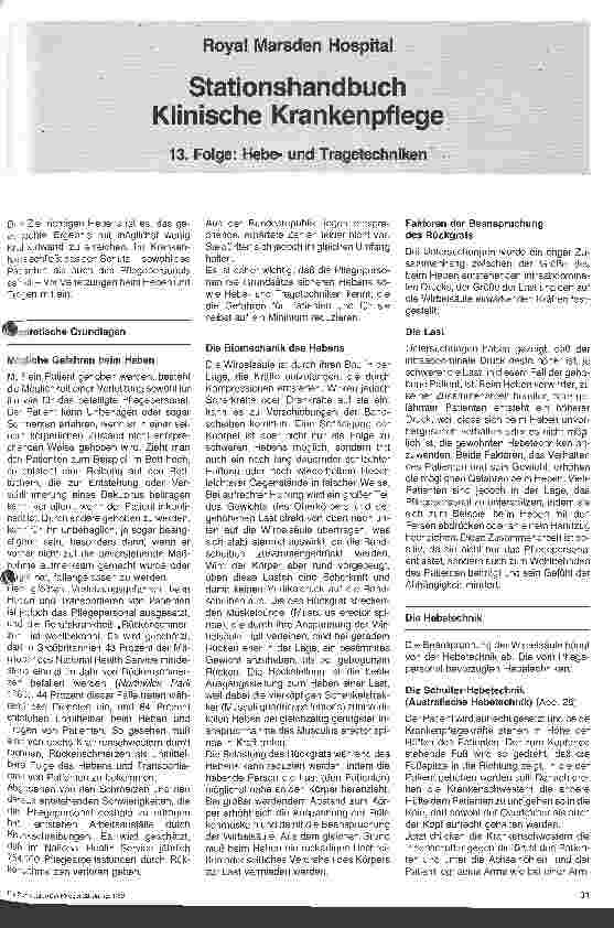 Vorschauseite 1: Stationshandbuch Klinische Krankenpflege 13. Folge: Hebeund Tragetechniken