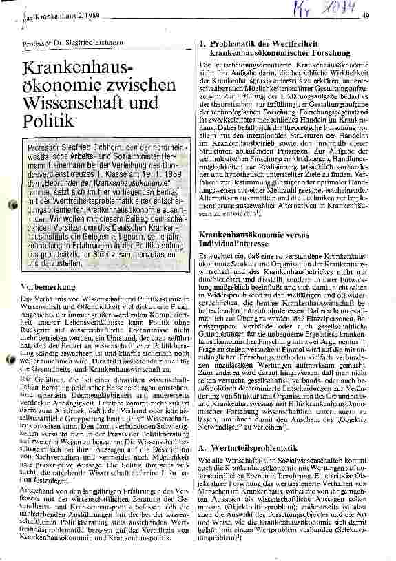 Vorschauseite 1: Krankenhausökonomie zwischen Wissenschaft und Politik
