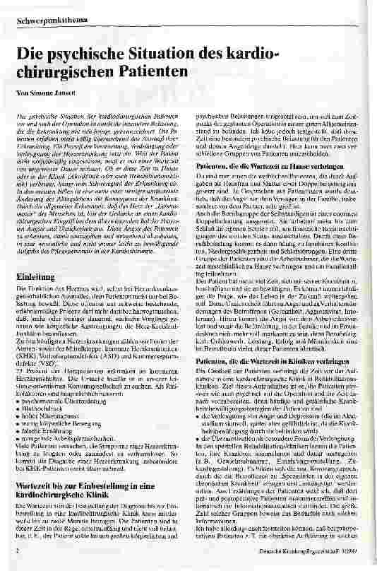 Vorschauseite 1: Die psychische Situation des kardio-chirurgischen Patienten