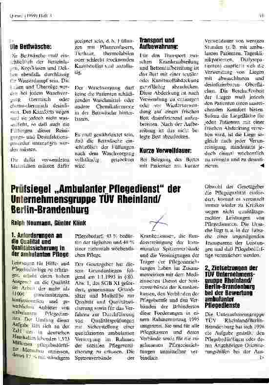 Vorschauseite 1: Prüfsiegel Ambulanter Pflegedienst der Unternehmensgruppe TÜV Rheinland/Berlin-Brandenburg