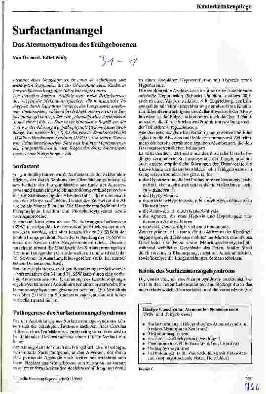 Vorschauseite 1: Surfactantmangel Das Atemnotsyndrom des Frühgeborenen
