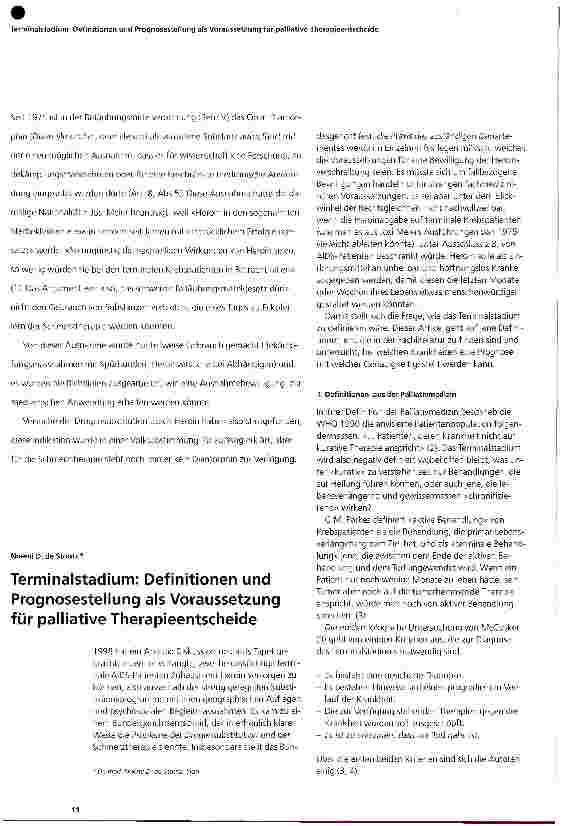 Vorschauseite 1: Terminalstadium: Definition und Prognosestellung als Voraussetzung für palliative Therapieentscheide