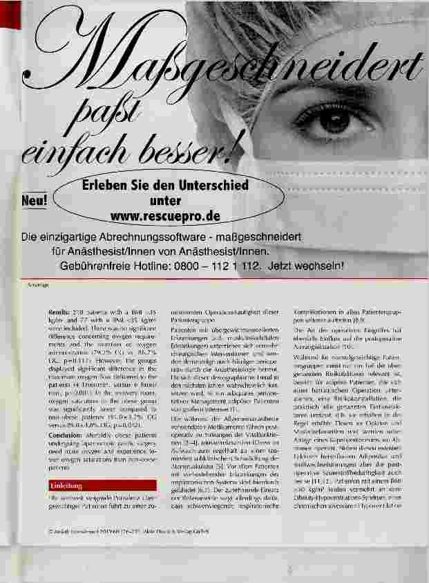 Vorschauseite 2: Postoperative Sauerstofftherapie übergewichtiger Patienten nach bariatrischen Operationen