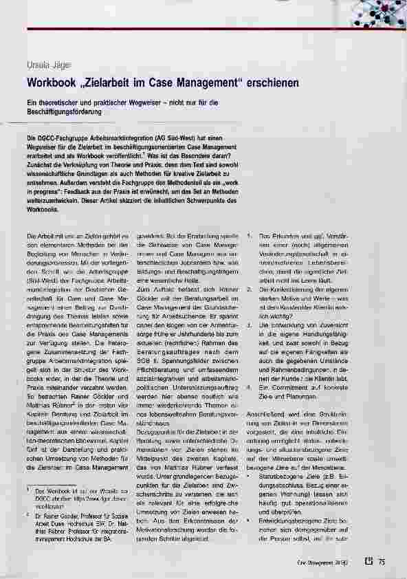 Vorschauseite 1: Workbook „Zielarbeit im Case Management“ erschienen