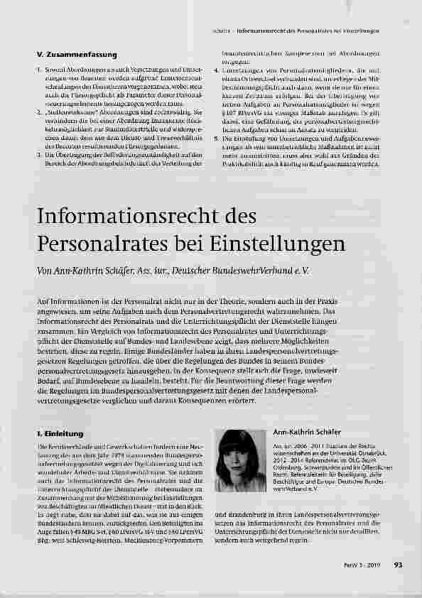 Vorschauseite 1: Informationsrecht des Personalrates bei Einstellungen