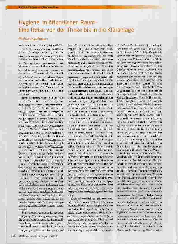 Vorschauseite 1: Hygiene im öffentlichen Raum Eine Reise von der Theke bis in die Kläranlage