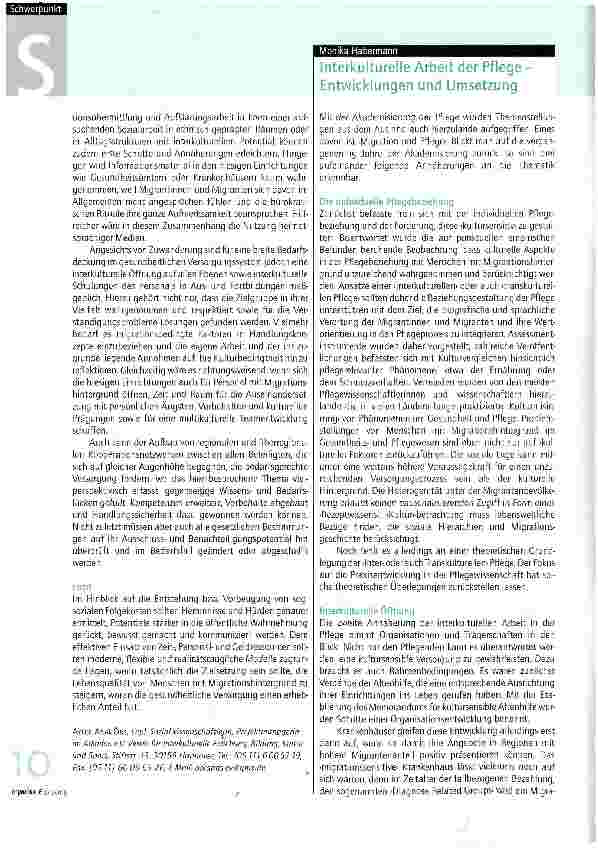 Vorschauseite 1: Interkulturelle Arbeit der Pflege -Entwicklungen und Umsetzung